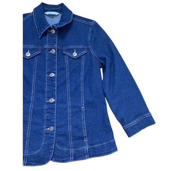 CLEO Denim Trucker Button Front Jean Jacket With 3/4 Sleeves Denim Blue Sz Small - Picture 5 of 10